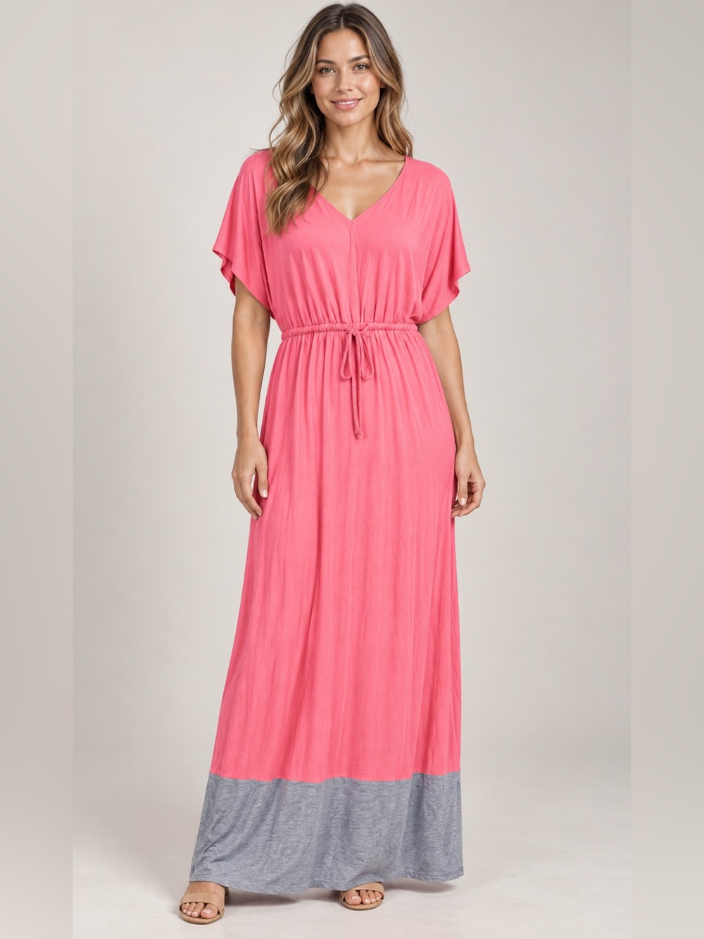 Nottibianche Size S Peach Gray Lyocell Maxi Nightgown Lounge Gown